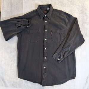 Vintage 90's Levis Red Tab Long Sleeve Black Denim Western Chore Shirt Men's L